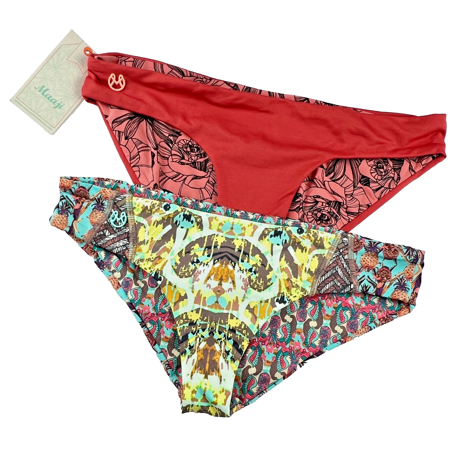 Maaji Women's Pineapple Apple Reversible Bikini Bottom Size Small Bundle Of (2)